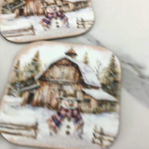 Rustic Country Snowman Wood Hardboard Coasters Set of 4 - Picture 5 of 9